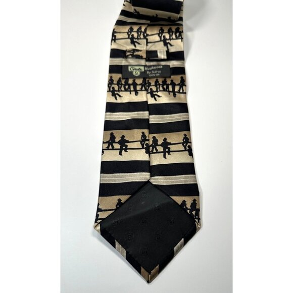 Circle Neckwear By Sidran 100% Silk Tie With Black Silhouette Design On Beige & - Picture 3 of 5